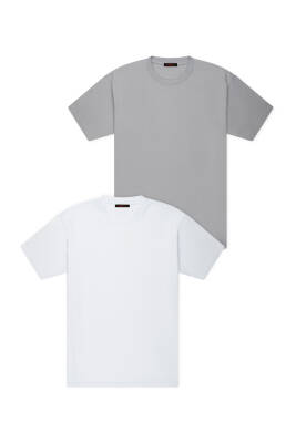 2li Slim Basic T-Shirt - Gri - Beyaz - 8