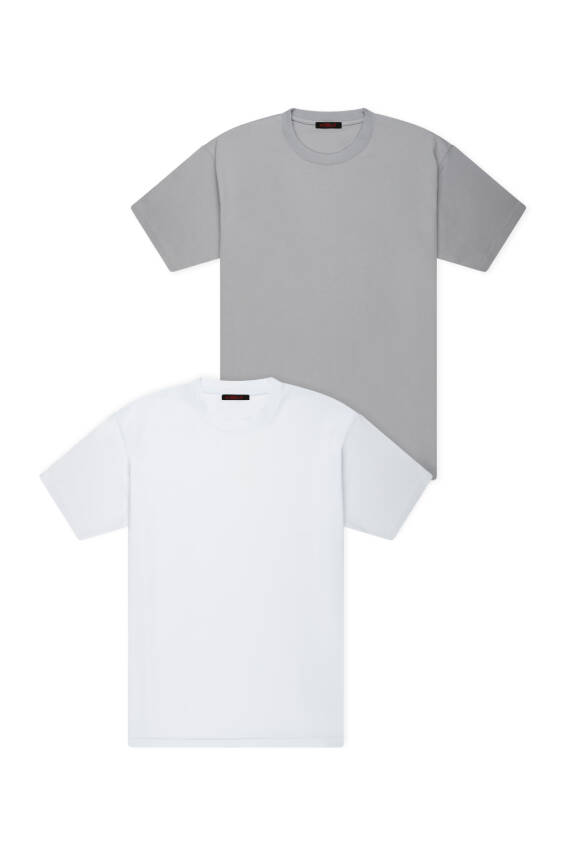 2li Slim Basic T-Shirt - Gri - Beyaz - 8