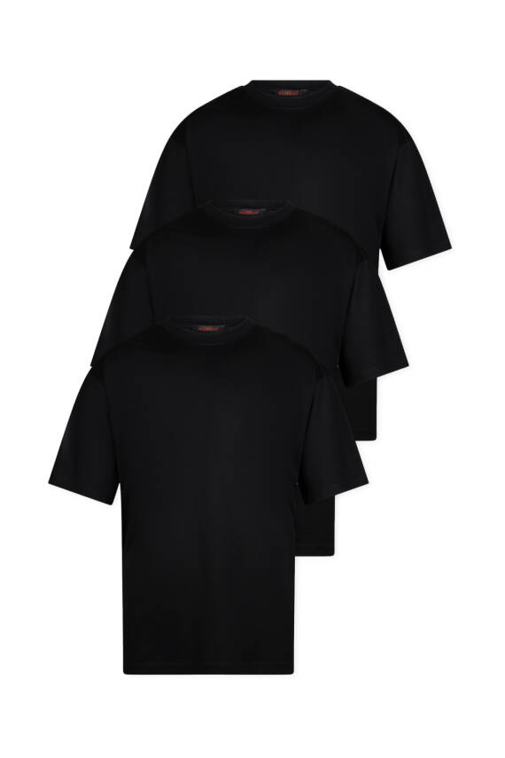 3lü Oversize Massimo Kalın Tok Basic T-Shirt - Beyaz - Lacivert - Gri - 2