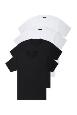 4lü Slim Basic T-shirt - Siyah - Beyaz - Beyaz - Lacivert - 1