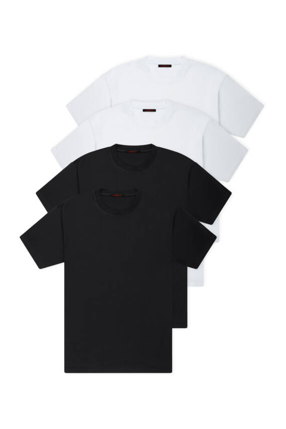 4lü Slim Basic T-shirt - Siyah - Beyaz - Beyaz - Lacivert - 1