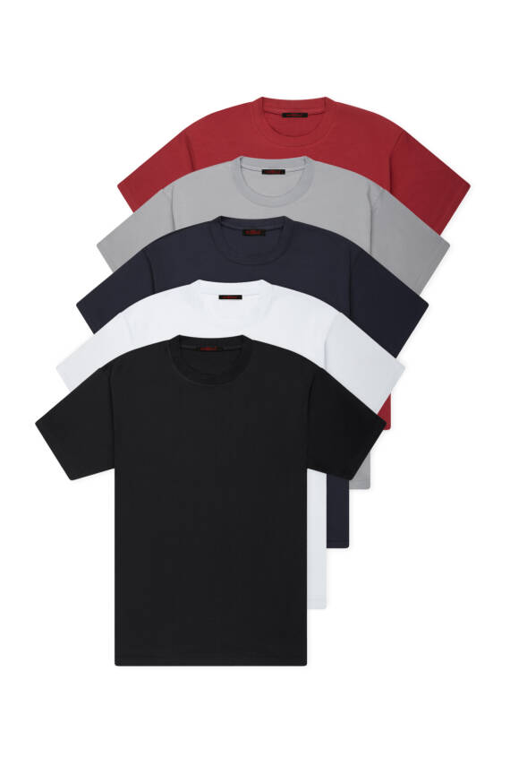 5li Slim Basic T-Shirt - Beyaz - Beyaz - Siyah - Siyah - Gri - 1