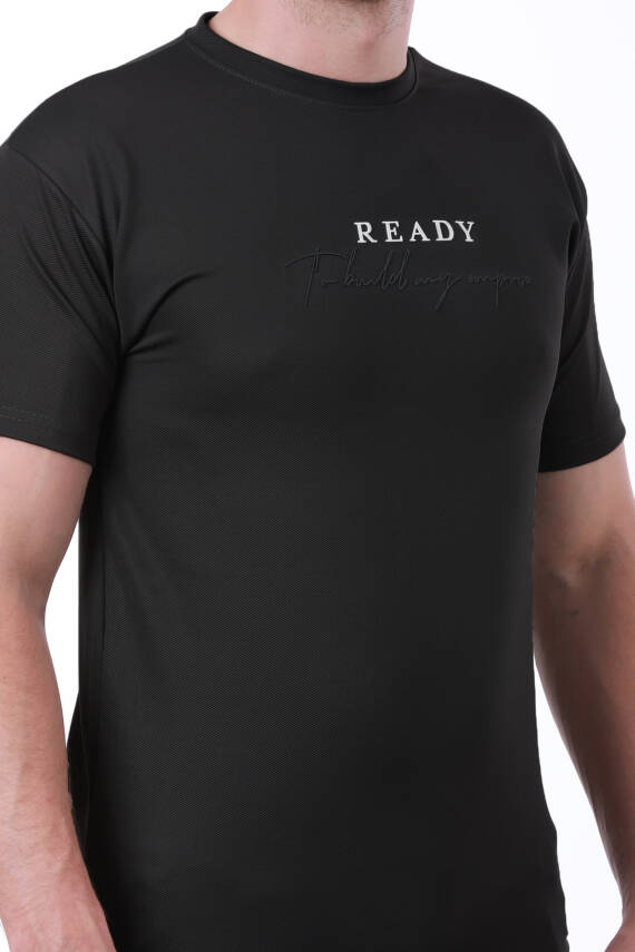 Erkek Slim Fit Ready Baskılı Siyah Renk T-shirt - 136