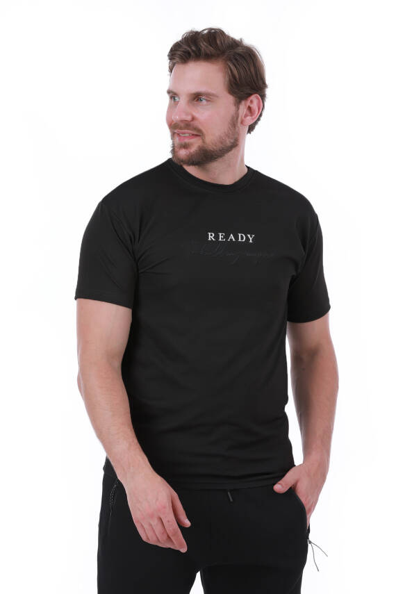 Erkek Slim Fit Ready Baskılı Siyah Renk T-shirt - 145