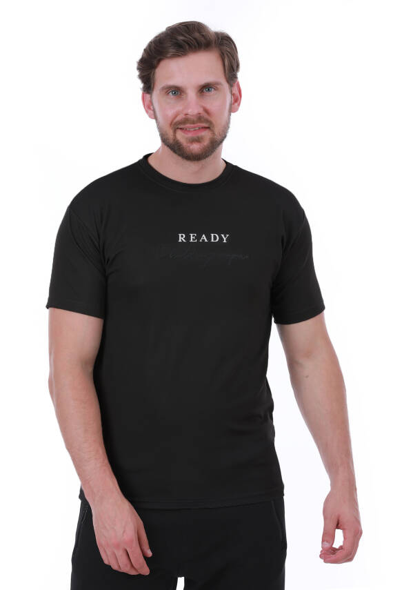 Erkek Slim Fit Ready Baskılı Siyah Renk T-shirt - 148